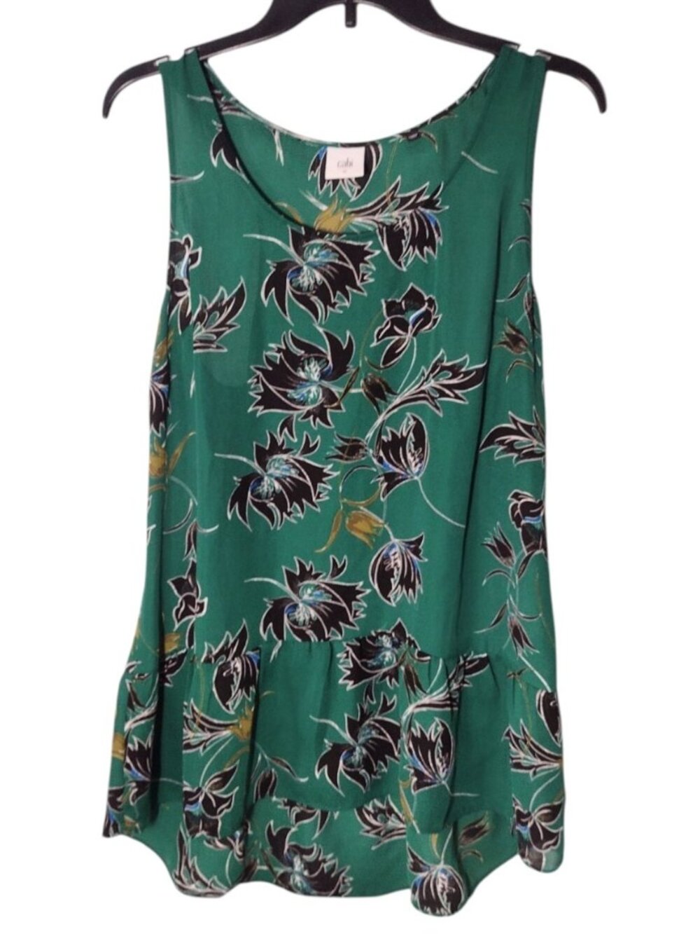 Cabi Floral Racerback Flowy Tank Top M Ruffle Hem Whimsigoth Dark Fairy Green